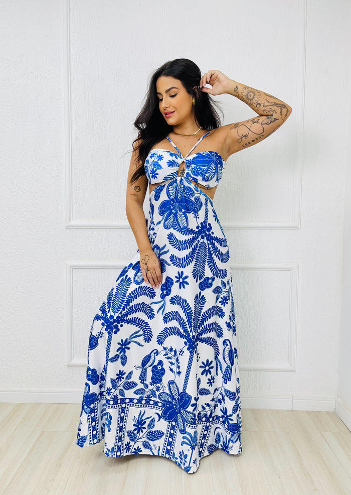 Vestido Longo Isabela Grécia em uso